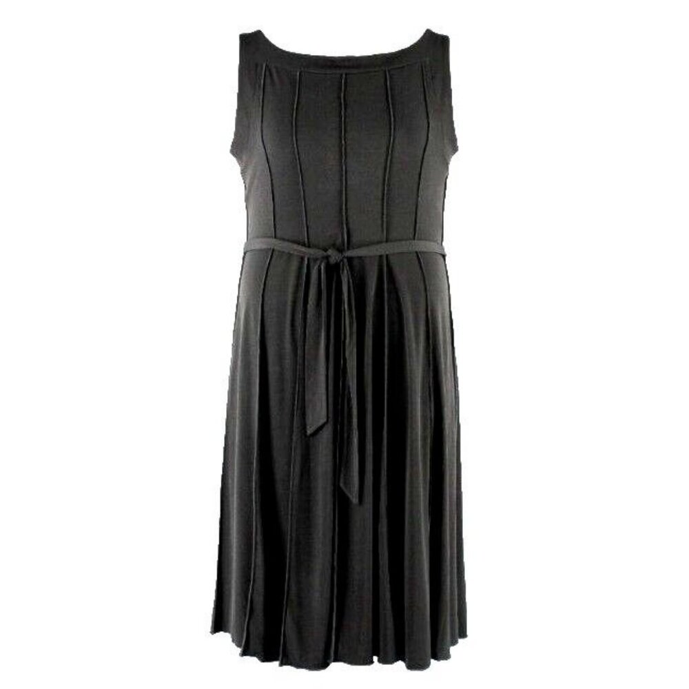 Voir Voir Sz 18 Black Belted Gored Polyester Spandex A Line Slimming Dress